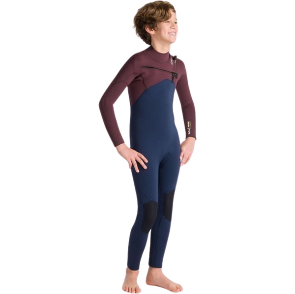 2025 C-Skins Junior NuWave Session 5/4mm Chest Zip Wetsuit C-NSE54JCZ - Bluestone / Rust x / Cool Green